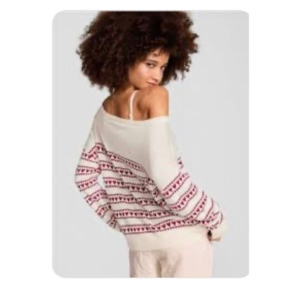 Valentines VS pink heart boatneck off the shoulder sweater top shirt 2xl xxl
